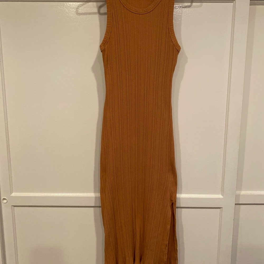 Lush Sleeveless Ribbed Knit Dress in Dark Peach